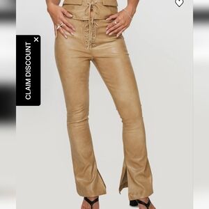 Princess Polly Tan Lace-Up Faux Leather Flared Pants